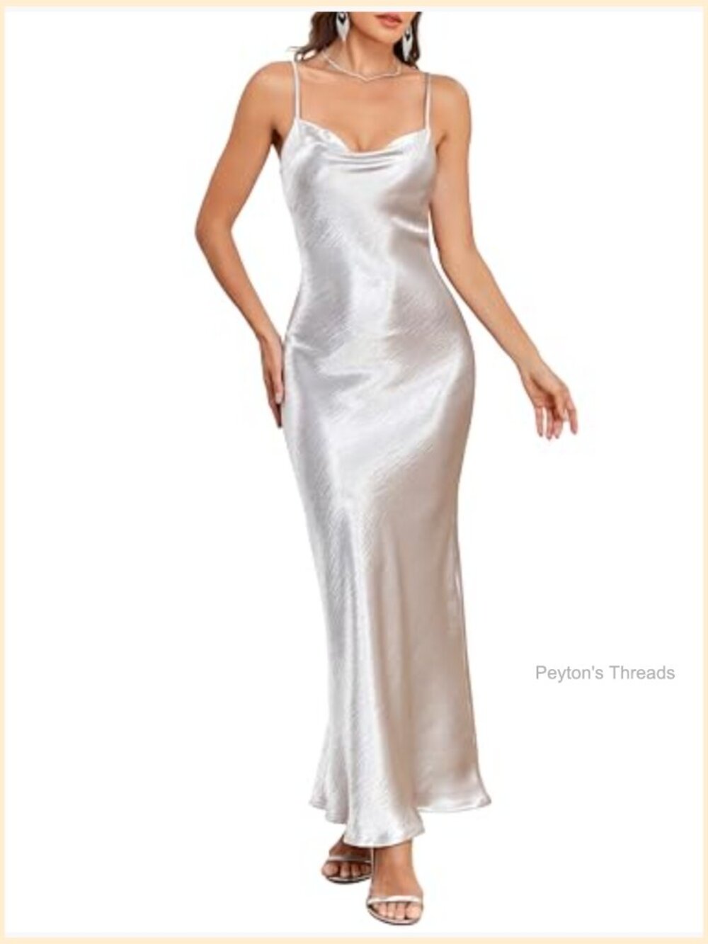 Satin Spaghetti Strap Backless Maxi Dress Cowl Neck Tie Low Back Wedding Guest - Picture 2 of 7